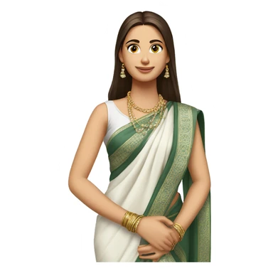 hair straight, white face colour, slender face, wearing a trendy saree and accessories, full body, men sticker