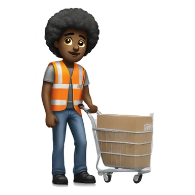 sad Black Male with Small Afro from Home Depot wearing orange pro loader vest pushing orange home depot carts sticker