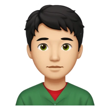 College Graduate asian black hair with wavy hair long  with black red stash with green benilde on the middle sticker