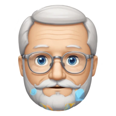 Create me an emoji of an old man. Gray really short size hair. Gray follow-up full beard. Squarer Glasses. Blue eyes. Little smile sticker