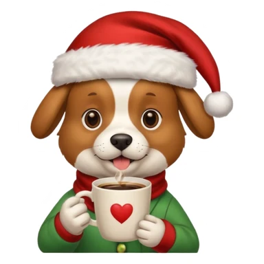 Un perro con un sombrero de Navidad que tenga una taza de café en la mano sticker