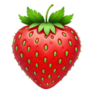 Cinematic Realistic Strawberry Emoji, Plump and juicy, with a deep red color and small, fresh seeds dotted across the skin. Its glossy, sweet surface catches the light, while bright green leaves top off the perfect, delicious berry. Soft glowing outline, capturing the essence of sweetness and freshness in a bright strawberry! sticker