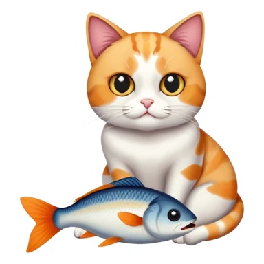 cat full body sitting with black eyes eating a fish sticker