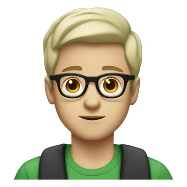 White boy with black hair wearing glasses and wearing tshirt and green cardigan sticker
