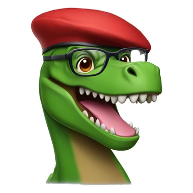 Green Trex wearing red beret and eyeglasses  sticker
