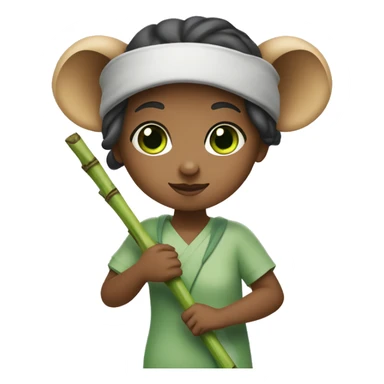 Girl with green eyes and koala ears holding bamboo stick  sticker