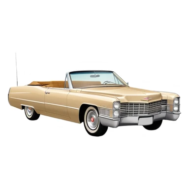 Minimalist beige 1966 Cadillac DeVille, simplified clean lines, 30-degree view, reduced details, essential features only, iconic silhouette, Once Upon a Hollywood inspired, iOS emoji style sticker