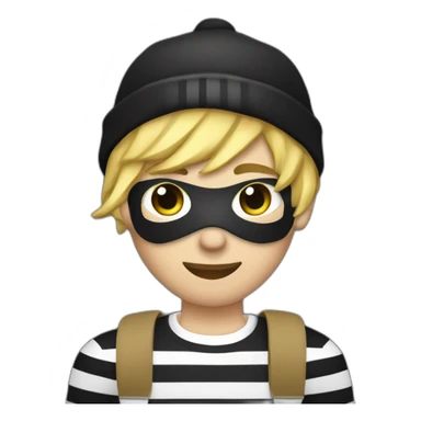 robber with blonde hair wearing a black beanie and a long sleeved white and black horizontally striped t-shirt and wearing black eye mask and holding a bag of money in their left shoulder sticker