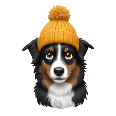 Small black australian shepherd dog wearing a knit cap sticker