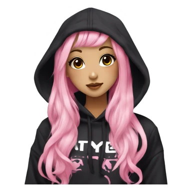 hime gyaru girl, black and pink hair, dark makeup, black hoodie sticker