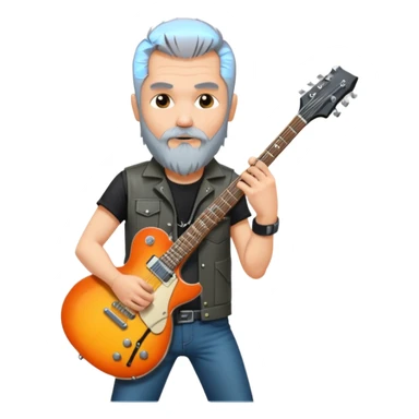 a short grey hair, with long side beard shop, middle age metal head with a classic epiphone eletric guitar sticker