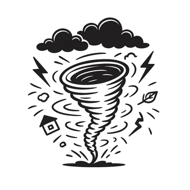 extreme weather with a tornado, black doodle style sticker