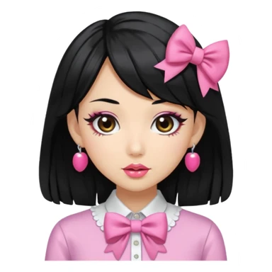 Gyaru girl black hair glossy lips bow shirt sticker