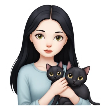 beautiful girl with long black hair holding a hairless cat sticker