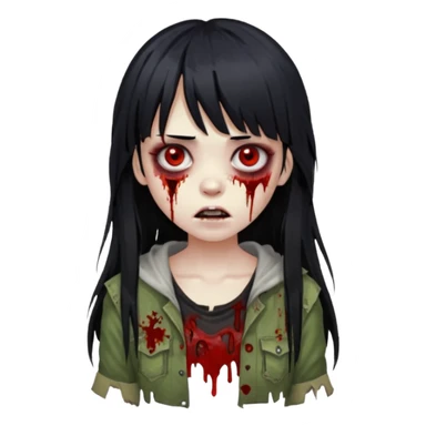girl zombie with black long hair and bangs sticker