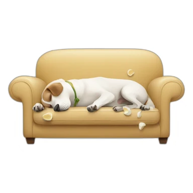 Dog eating garlic on a couch sticker