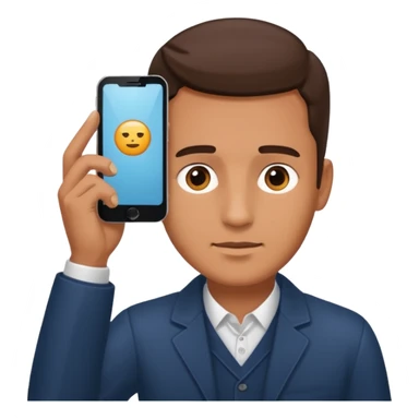 a guy holding a phone horizontally on his forehead like it was a card sticker