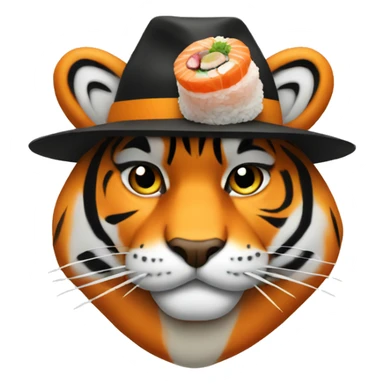 tiger wearing a hat made out of sushi sticker