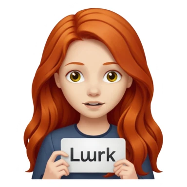 Long haired redhead holding a LURK sign sticker