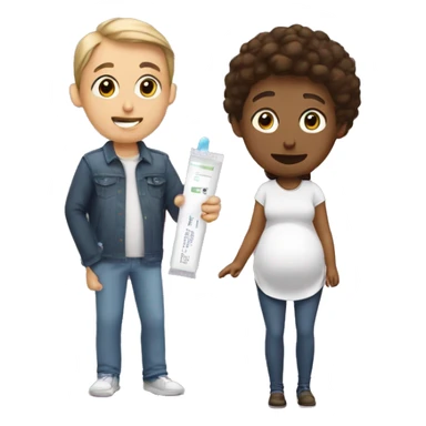 couple looking at pregnancy test sticker