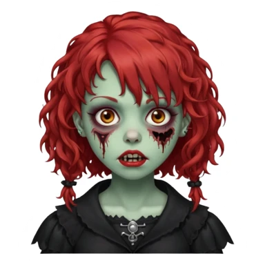 zombie girl red hair cacheado médio e franja, com piercings na boca, nariz e sobrancelha,  roupa gótica  sticker