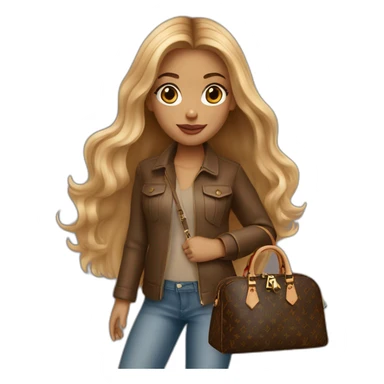 1 girl with light-brown long hair holding louis vuitton bag sticker