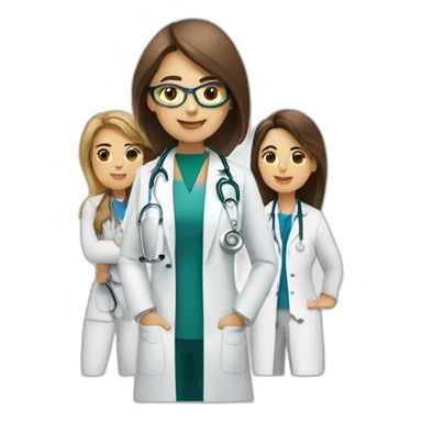 Doctor mujer con su equipo saludando sticker