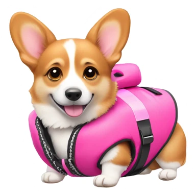 corgi puppy wearing a pink life jacket sticker