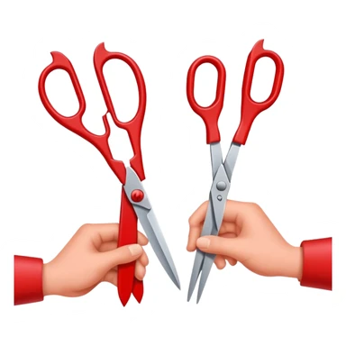 hands using scissors to cut colored paper, simple and friendly sticker