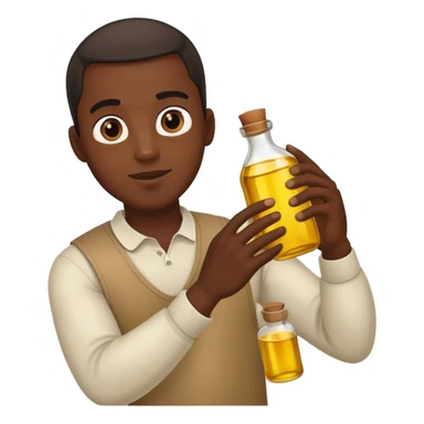Black man holding a bottle of oil sticker