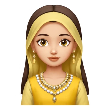 generate an ios genmoji in a bratz style of a fair beautiful indian girl wearing a casual kurti (yellow) with dupatta in white sticker