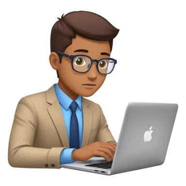 american bussiness man technologist working on a laptop watching graphics sticker