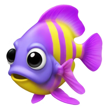 royal gramma tiny fish with purpleish pink front face and half front of body, neon yellow back half and black dot on top fin sticker