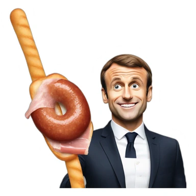 emmanuel macron making a selfie with a saussage sticker