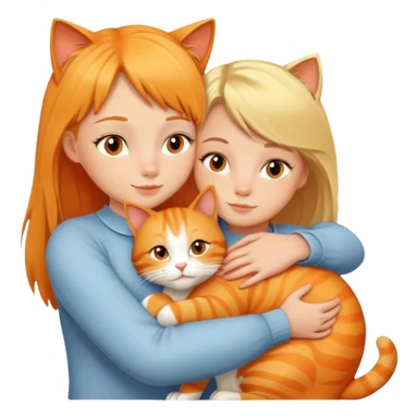 orange cat and blonde girl hugs sticker