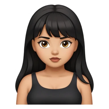 Latina girl with bangs black long hair in pony tail plus size black dress rolling eyes sticker