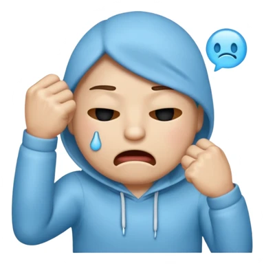 Crying emoji with fist covering mouth like he is saying “ooooh you so tuff boi” sticker