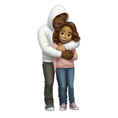 An emoji of a man wearing a white hoodie, standing next to his sister. He is hugging her warmly, showing a close sibling bond sticker