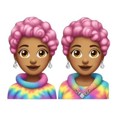 Plus size black woman with pink curly pixie cut hair and a rainbow tie dye sweater , and diamond stud earrings  sticker