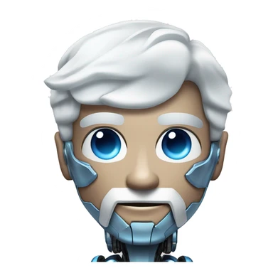 Bionic robot man muscly with white hair and beard and blue eyes flexing muscly arms  sticker