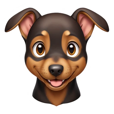 cinematic-comical-doberman puppy-portrait-emoji,-head-tilted-dramatically-with-an-exaggeratedly-amused-expression,-featuring-a-vibrant-black and tan-fur-with-a-lively-sheen,-wide,-expressive-brown-eyes-filled-with-playful-disbelief sticker