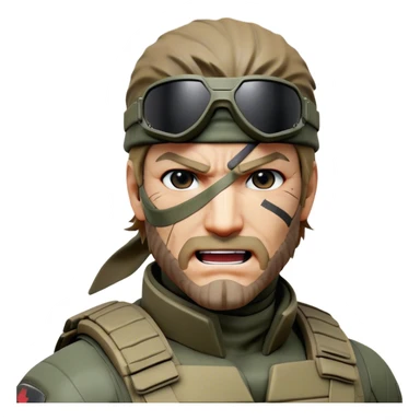 Cinematic Realistic Metal Gear Solid Snake Soldier Portrait, head tilted dramatically with an exaggeratedly amused expression, blending stealthy seriousness with a touch of unexpected humor. His rugged features, set against intricately detailed tactical gear in muted earth tones, are rendered with lifelike texture and dynamic lighting, high shine, dramatic yet whimsical, capturing the essence of a soldier whose epic covert skills are matched by a playful, irreverent spark. sticker