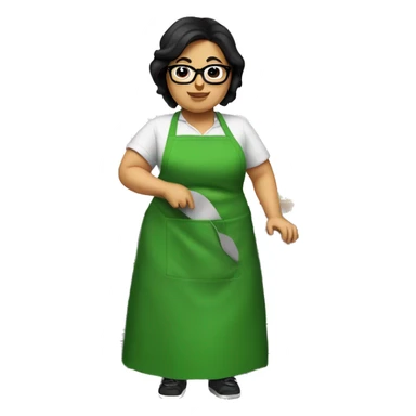 chubby lady with black hair green apron  with glasses cooking tacos sticker
