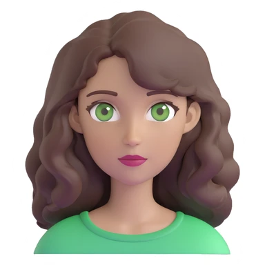 woman with wavy dark brown hair and green eyes, neutral expression sticker