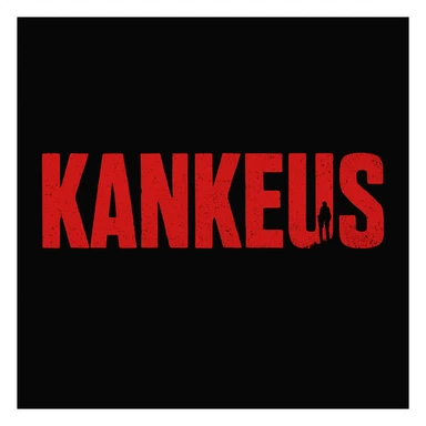 Change the KankeuS logo text color to red instead of white, keeping the DayZ-inspired distressed, survival-themed style, bold, on black background. Maintain the survival and distressed look with bold text in red on black. sticker