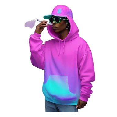 Multicoloured neon Vaporwave person smoking wearing hoodie dancing hip hop bucket hat tropical Skater fashion aesthetic baggy clothes graphic t shirt 420 sticker