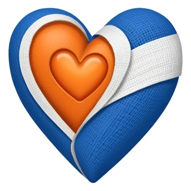 Half dark blue half orange heart split vertically, a white gauze bandage wrapped around it sticker