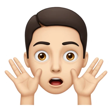 a shocked face, with their mouth and eyes are wide open, eyebrows  raised, and palms against his cheeks. sticker