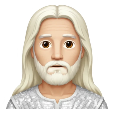Jesus, Son of God from Gods and Goddesses with long white hair and beard, white sequin outfit sticker