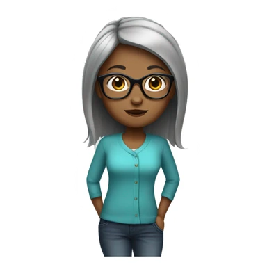 Girl with medium grey hair straight cut, big glases sticker